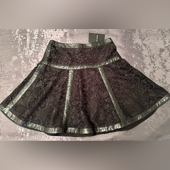 BNWT The Kooples Black Lace & Leather Botanique flare Skirt, size 38 (US 6),$370 - Picture 3 of 8